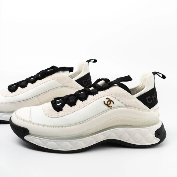 Chanel Fabric and Suede CC Sneakers in Black and White - Picture 1 of 12
